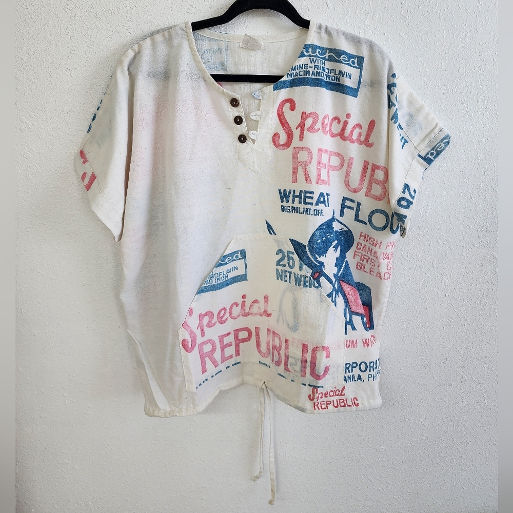Vintage Flour Sack Top 100% Cotton Size XL Pouch Pocket NWOT